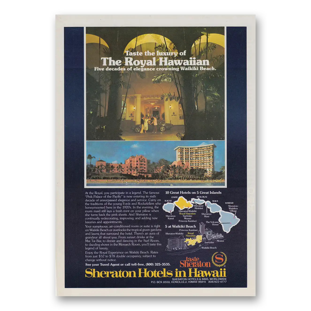 1979 Royal Hawaiian Hotel Taste the Luxury of The Royal Hawaiian Vintage Magazine Print Ad