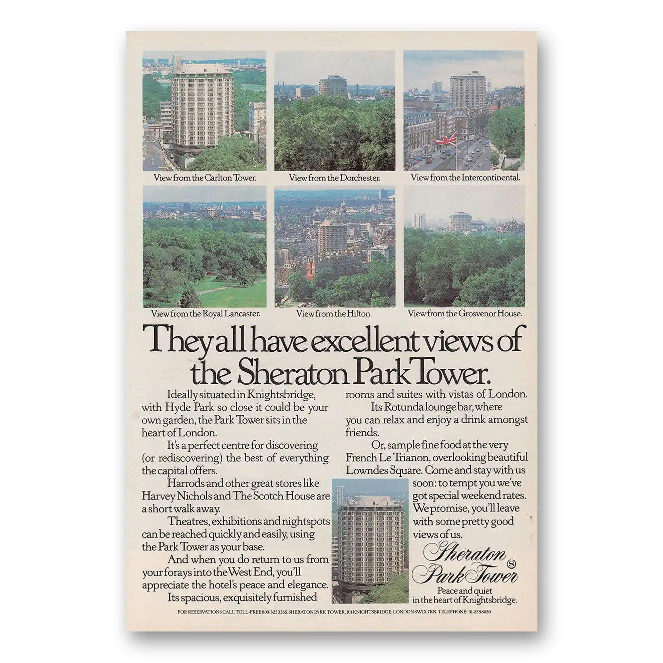 1979 Sheraton Hotels Park Tower All Have Excellent Views Vintage Magazine Print Ad