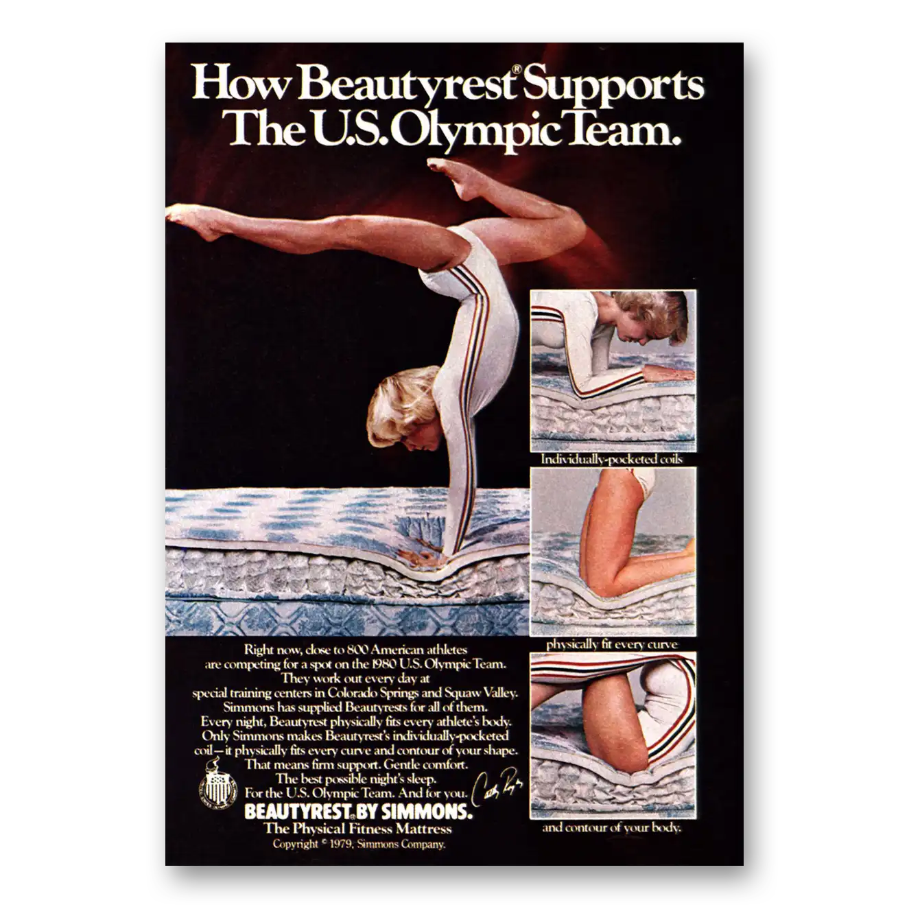 1979 Simmons Beautyrest US Olympic Team Vintage Magazine Print Ad