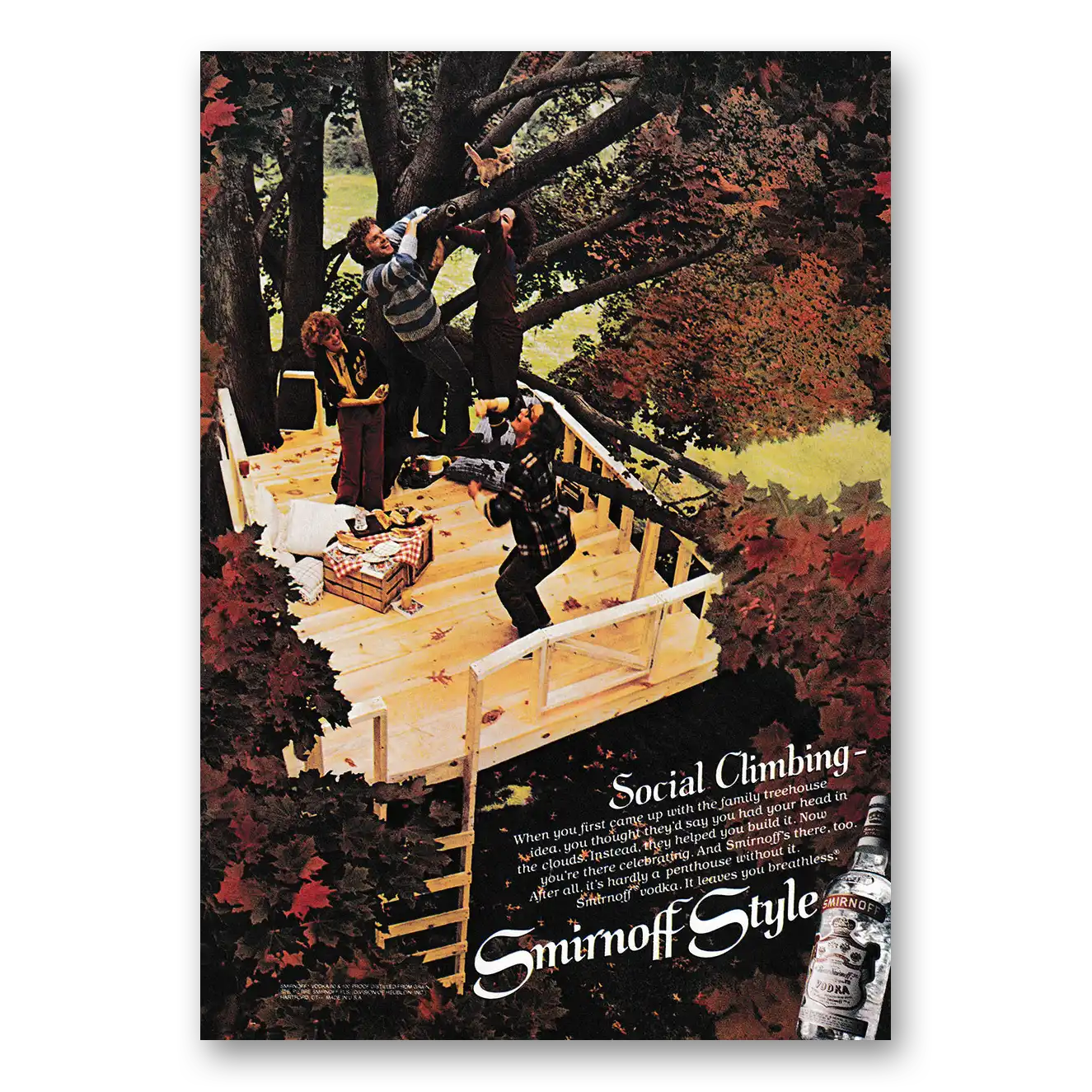 1979 Smirnoff Vodka Social Climbing Tree Vintage Magazine Print Ad