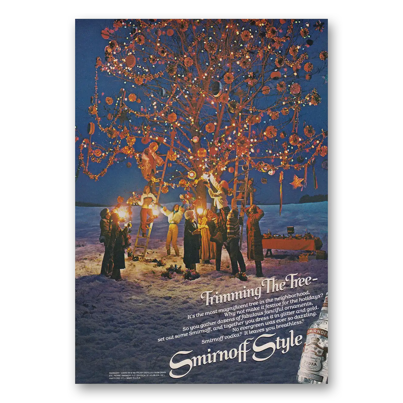 1979 Smirnoff Vodka Trimming the Tree Vintage Magazine Print Ad