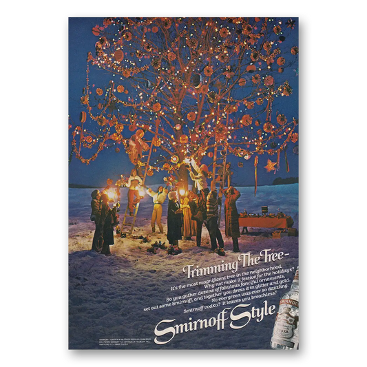 1979 Smirnoff Vodka Trimming the Tree Vintage Magazine Print Ad