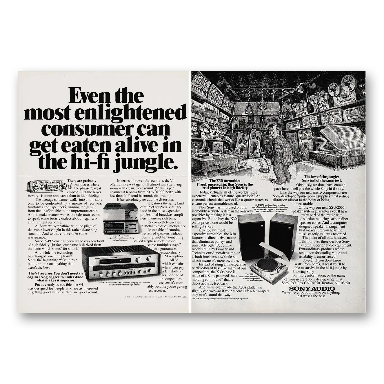 1979 Sony Stereo Eaten Alive in the Hi Fi Jungle Vintage Magazine Print Ad