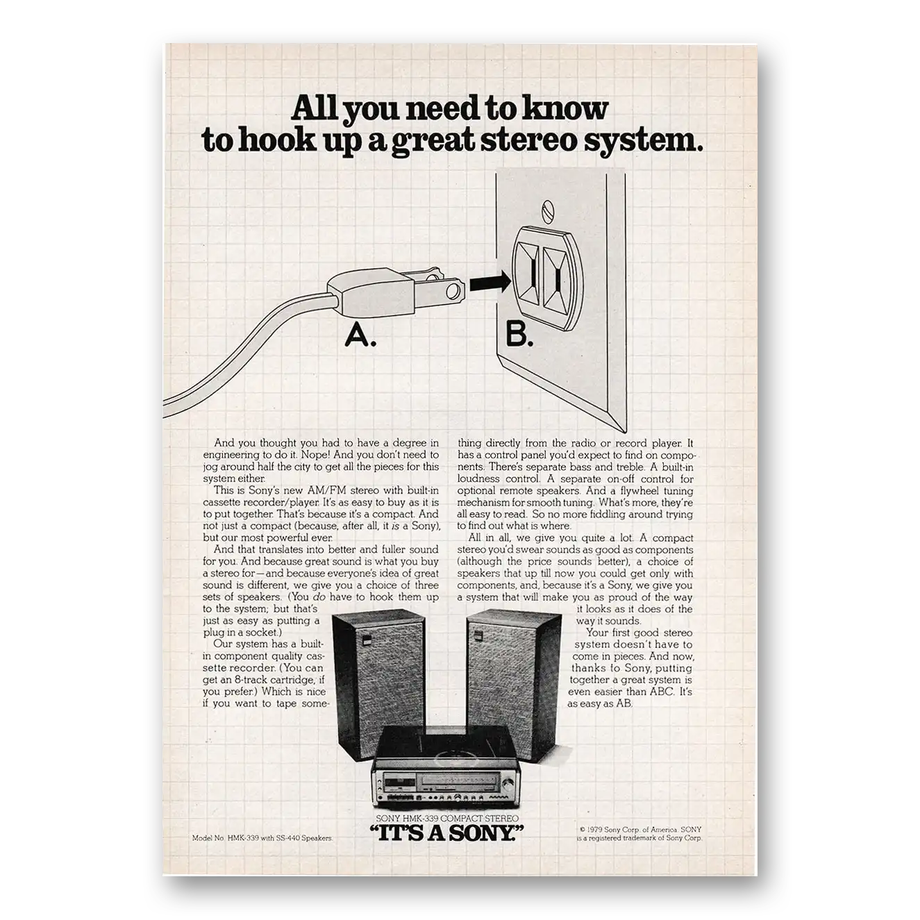 1979 Sony Stereo All You Need to Know To Hook Up a Great Stereo System Vintage Magazine Print Ad