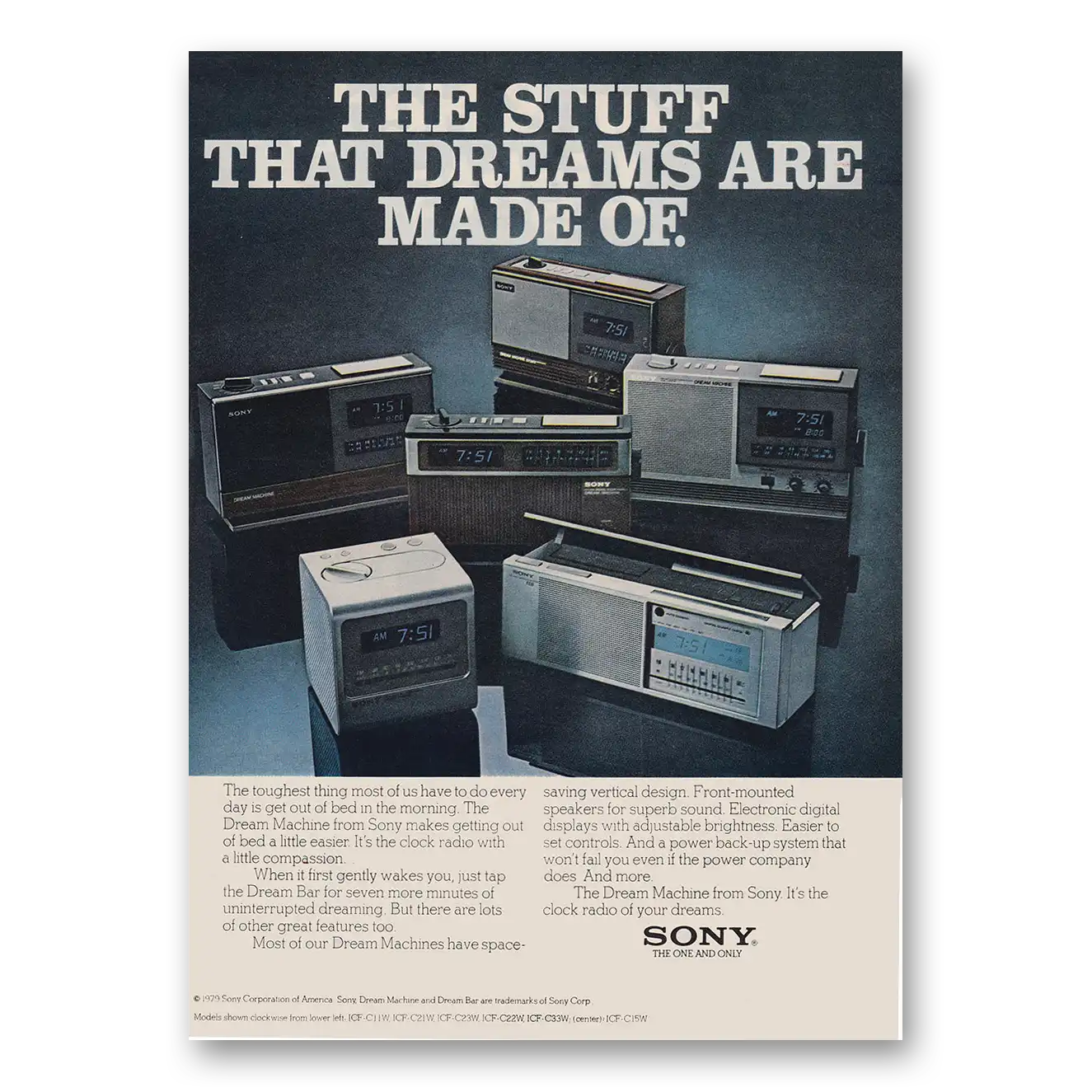 1979 Sony Radio Stuff That Dreams Are Made Of Vintage Magazine Print Ad