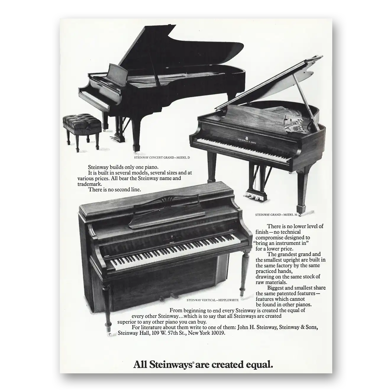 1979 Steinway Piano Builds Only One Piano Vintage Magazine Print Ad