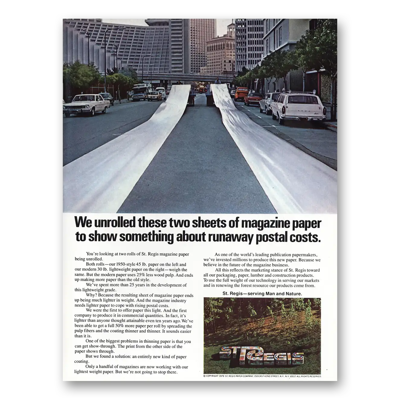 1979 St Regis Paper Runaway Postal Costs Vintage Magazine Print Ad