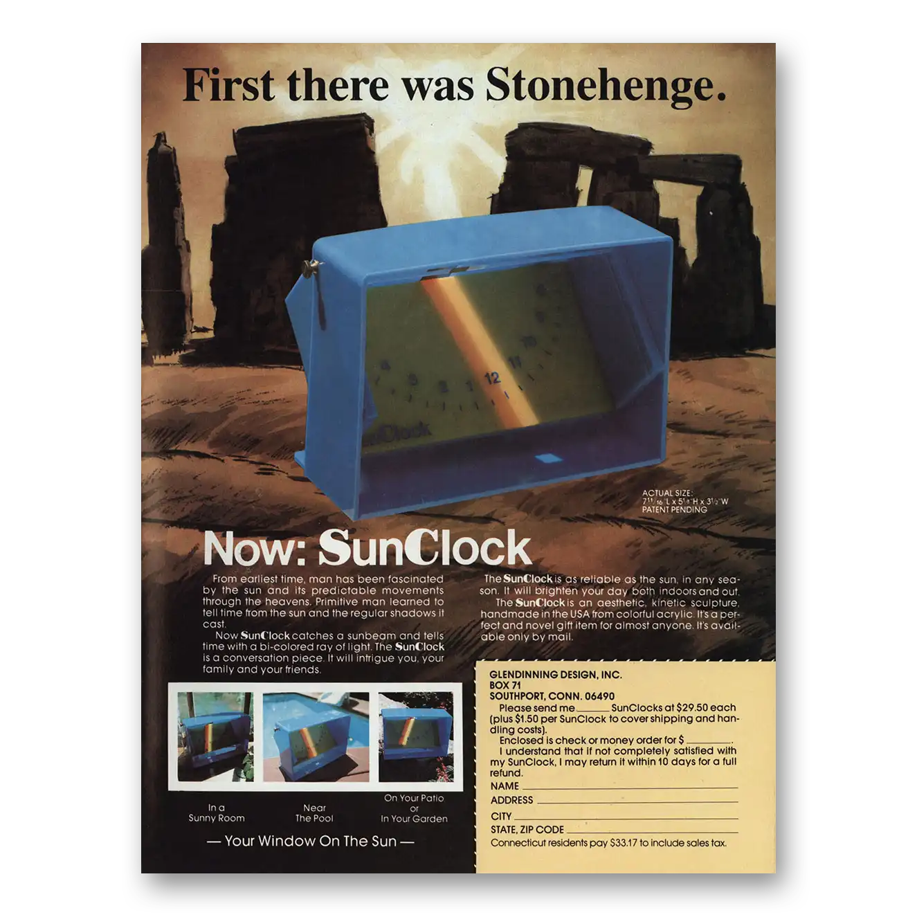 1979 SunClock First There Was Stonehenge Vintage Magazine Print Ad