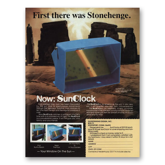 1979 SunClock First There Was Stonehenge Vintage Magazine Print Ad