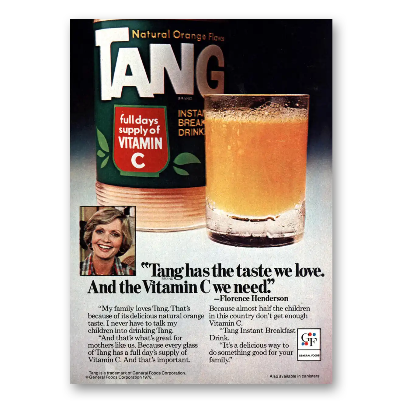 1979 Tang Breakfast Drink Florence Henderson Vintage Magazine Print Ad