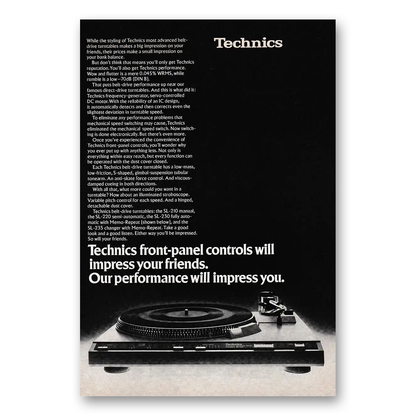 1979 Technics Turntable Front Panel Controls Will Impress Your Friends Vintage Magazine Print Ad