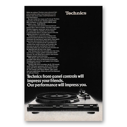 1979 Technics Turntable Front Panel Controls Will Impress Your Friends Vintage Magazine Print Ad