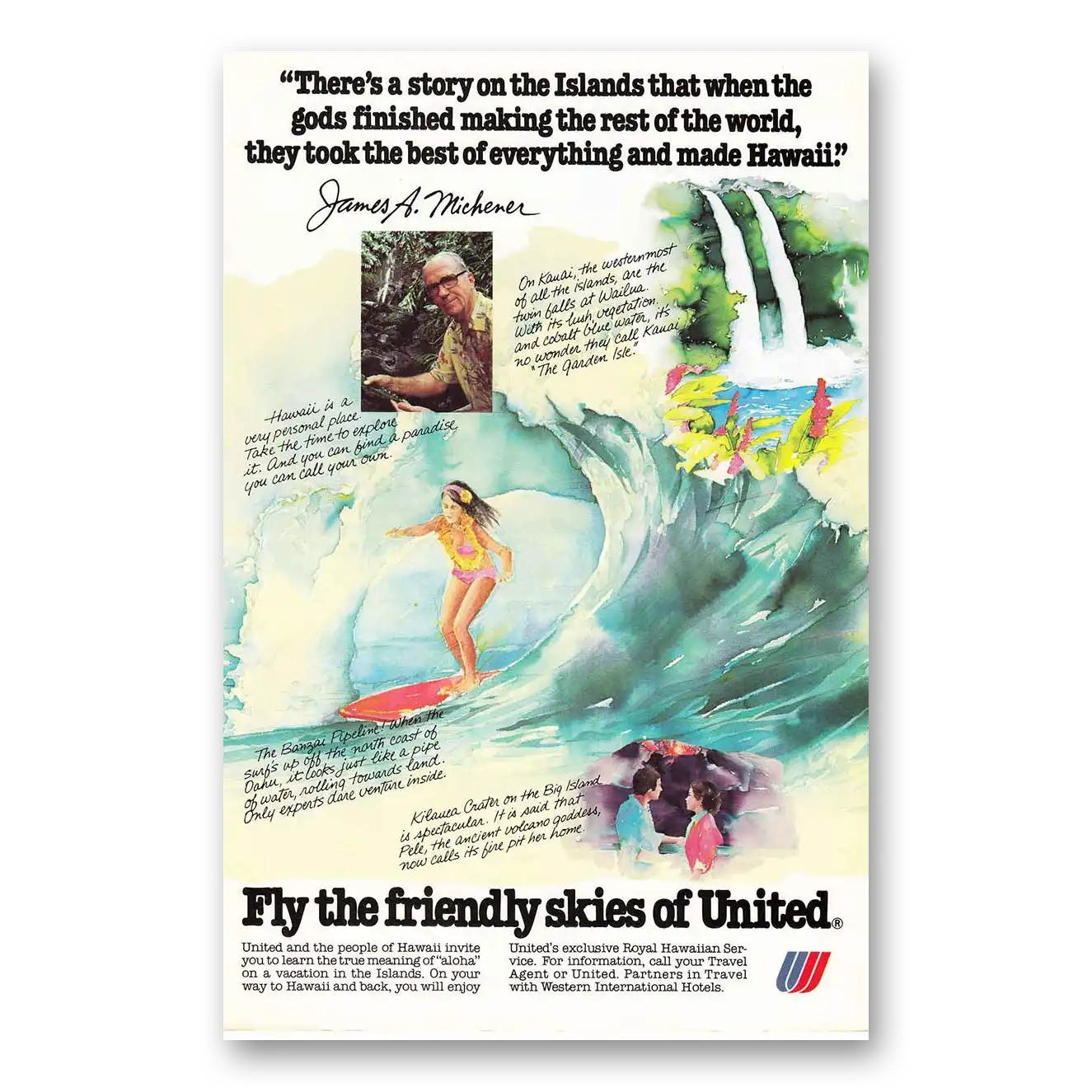 1979 United Airlines Story on the Islands Michener Vintage Magazine Print Ad