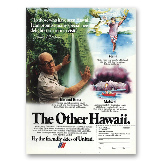 1979 United Airlines Hawaii James Michener Vintage Magazine Print Ad