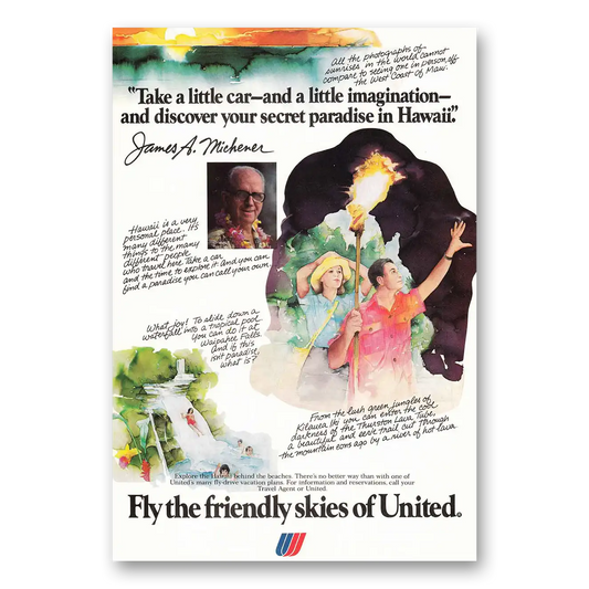 1979 United Airlines James Michener Little Car Vintage Magazine Print Ad