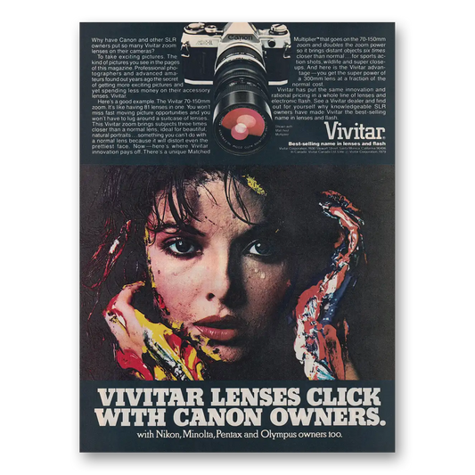 1979 Vivitar Cameras Lenses Click With Canon Owners Vintage Magazine Print Ad