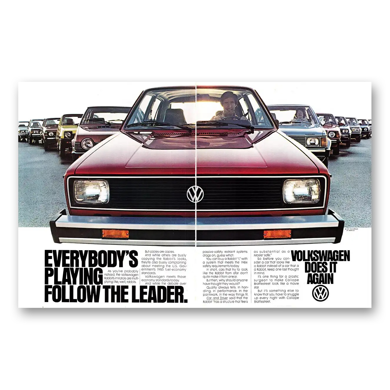 1979 Volkswagen Rabbit Everybodys Playing Follow the Leader Vintage Magazine Print Ad