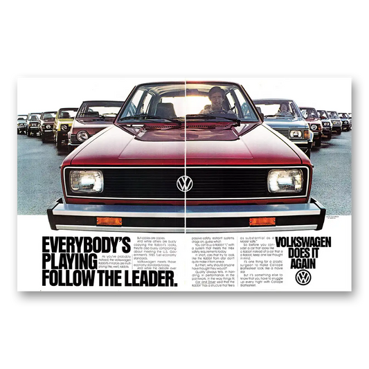 1979 Volkswagen Rabbit Everybodys Playing Follow the Leader Vintage Magazine Print Ad