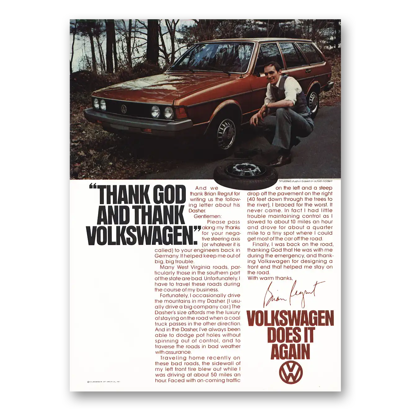 1979 Volkswagen Dasher Thank God and Thank Volkswagen Vintage Magazine Print Ad