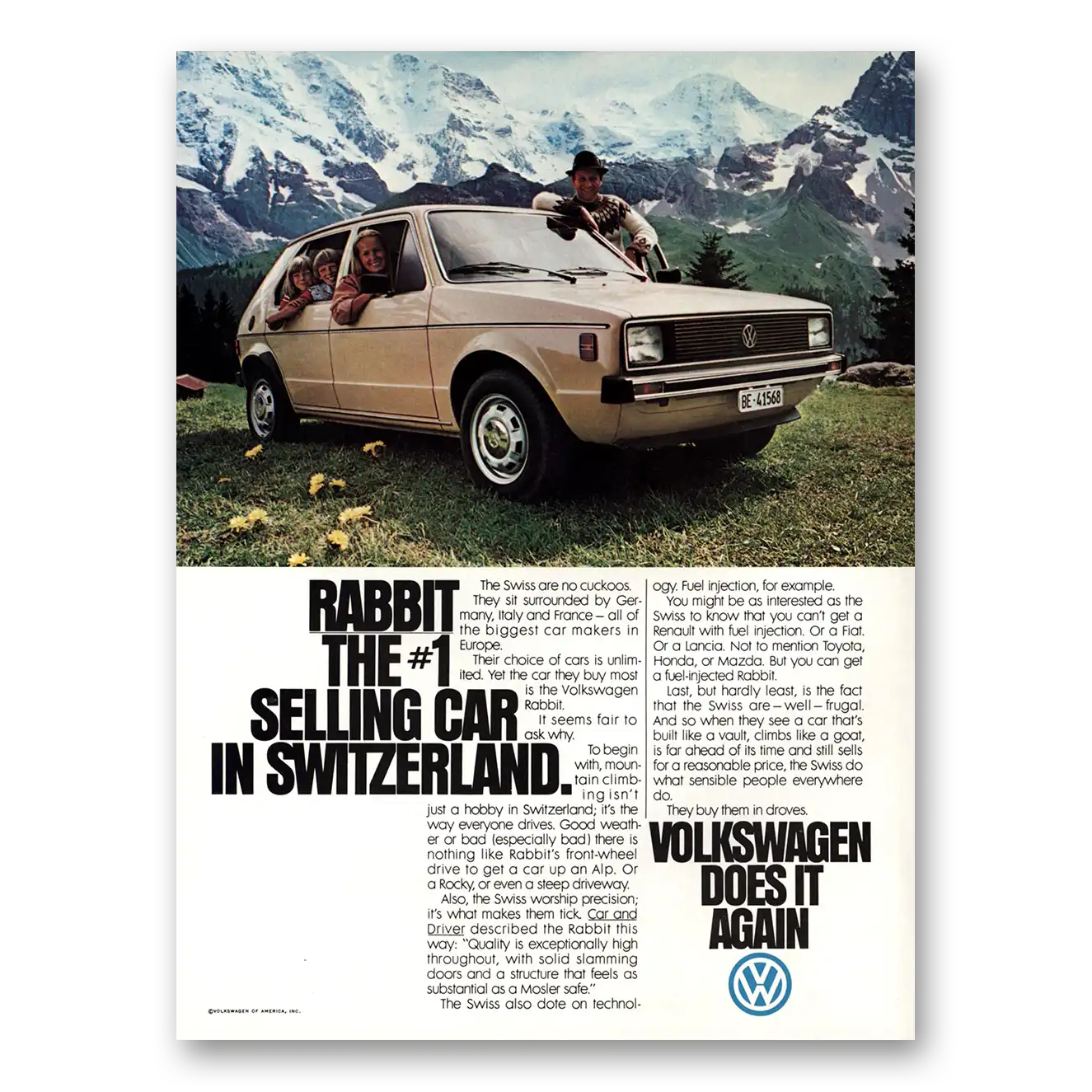 1979 Volkswagen Rabbit Number One Selling Car In Switzerland Vintage Magazine Print Ad