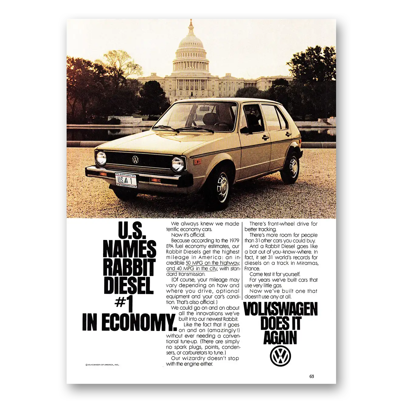 1979 Volkswagen Rabbit US Names Rabbit Diesel Vintage Magazine Print Ad