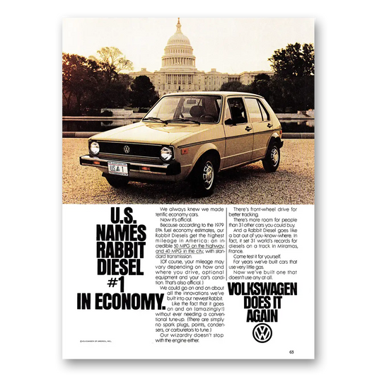 1979 Volkswagen Rabbit US Names Rabbit Diesel Vintage Magazine Print Ad