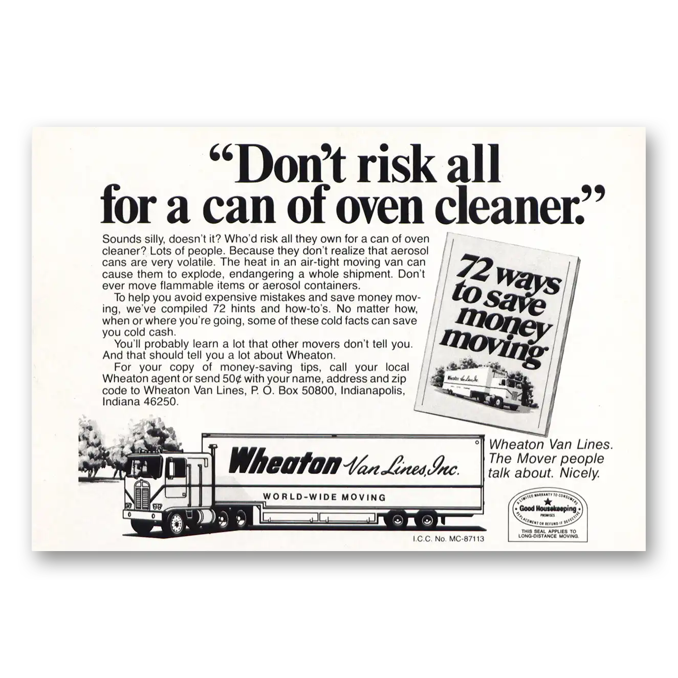 1979 Wheaton Van Lines Don't Risk All Vintage Magazine Print Ad