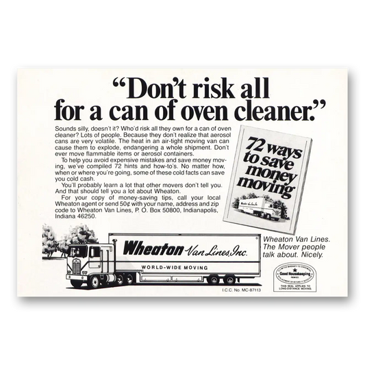 1979 Wheaton Van Lines Don't Risk All Vintage Magazine Print Ad