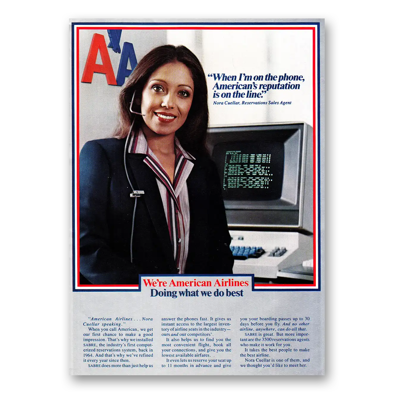 1980 American Airlines Nora Cuellar When Im on the Phone Vintage Magazine Print Ad