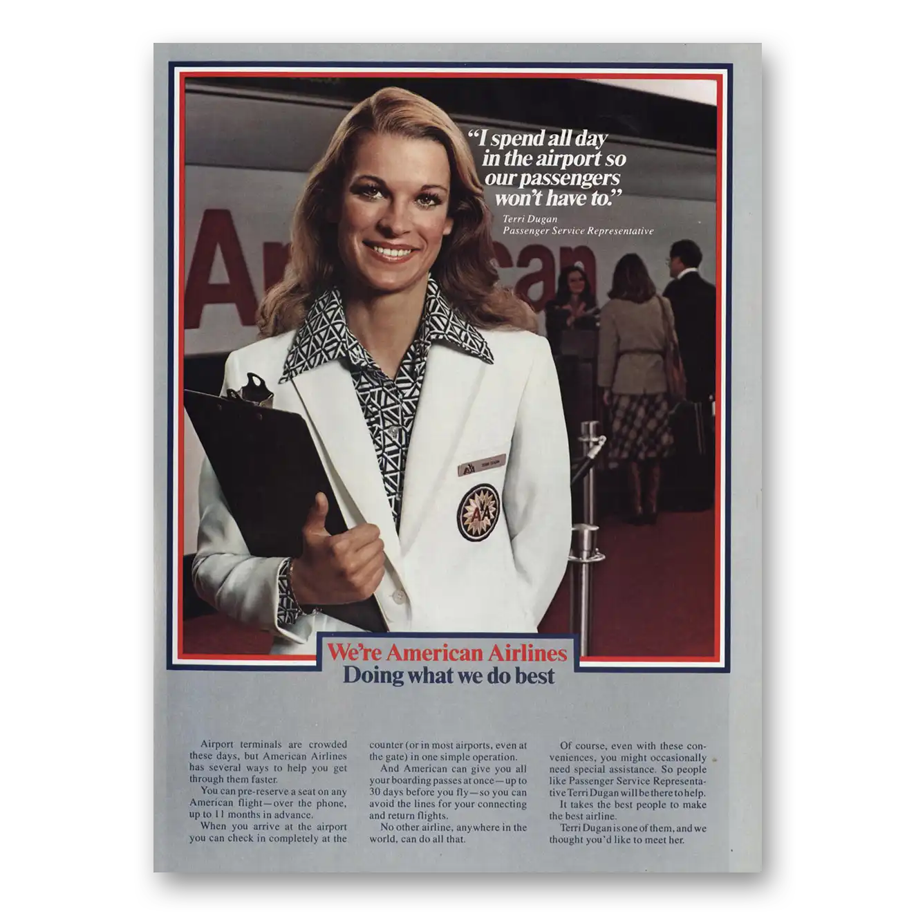 1980 American Airlines Terri Dugan Vintage Magazine Print Ad