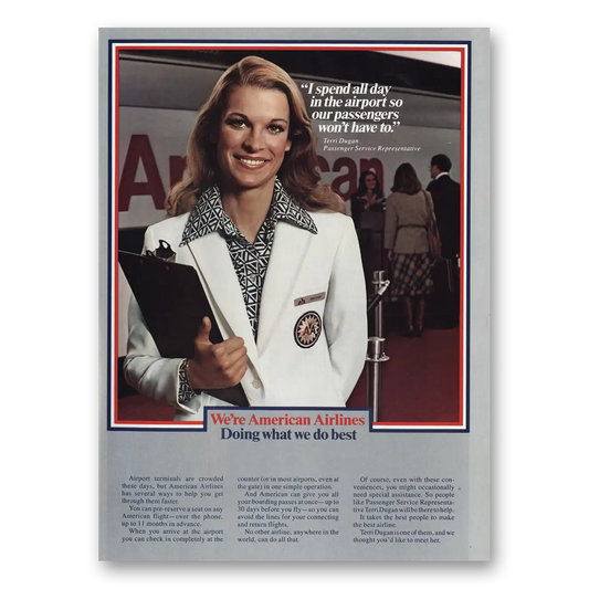 1980 American Airlines Terri Dugan Vintage Magazine Print Ad