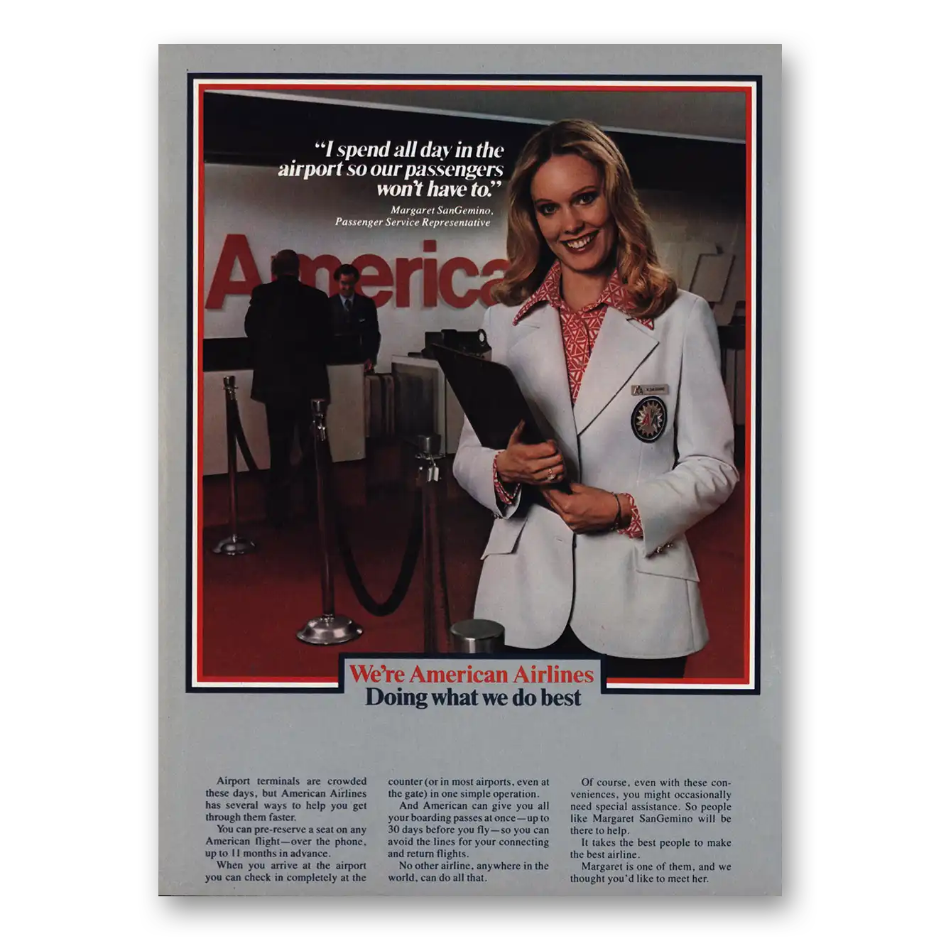 1980 American Airlines Margaret SanGemino Passenger Service Vintage Magazine Print Ad