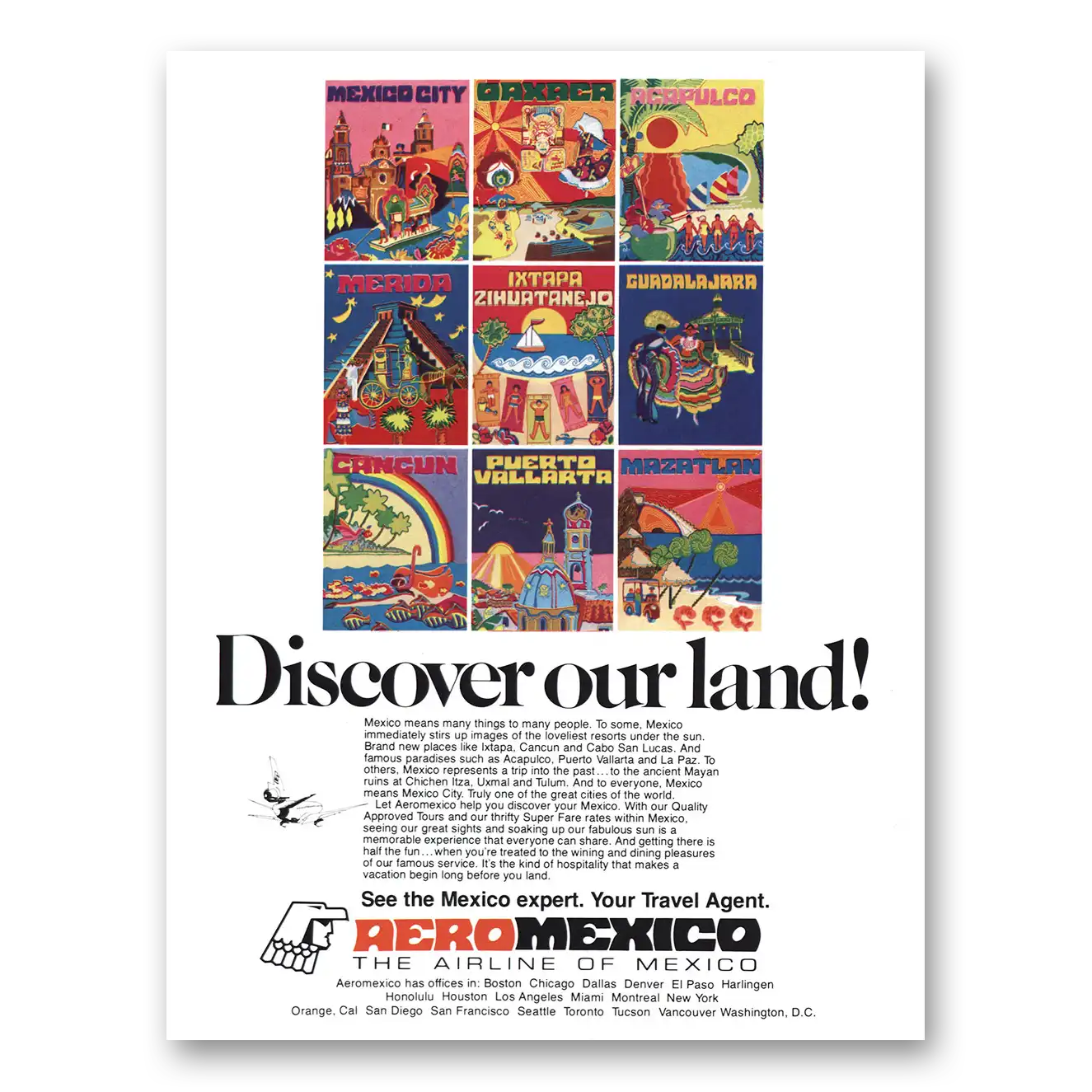 1980 AeroMexico Discover Our Land Vintage Magazine Print Ad