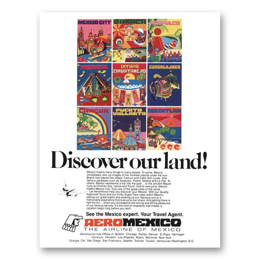 1980 AeroMexico Discover Our Land Vintage Magazine Print Ad