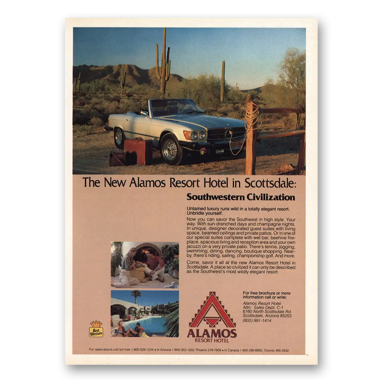 1980 Alamos Resort Hotel Scottsdale Arizona Southwestern Civilization Vintage Magazine Print Ad