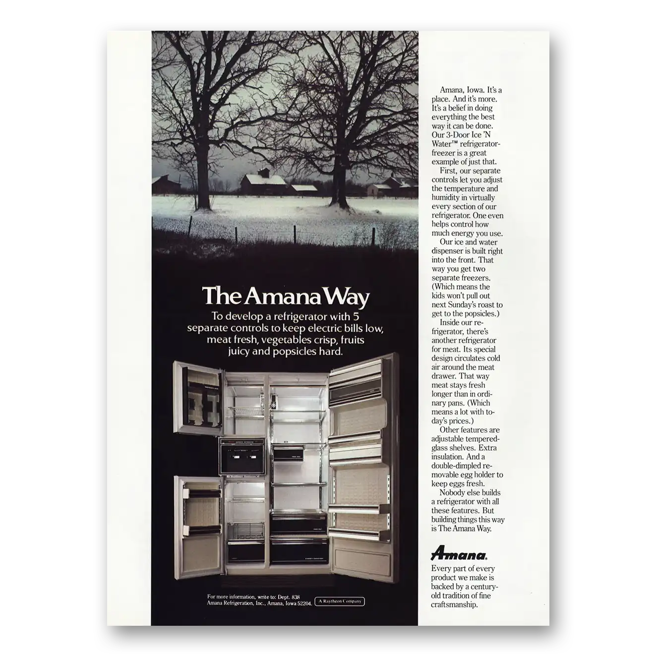 1980 Amana Refrigerators Amana Iowa Its a Place Vintage Magazine Print Ad