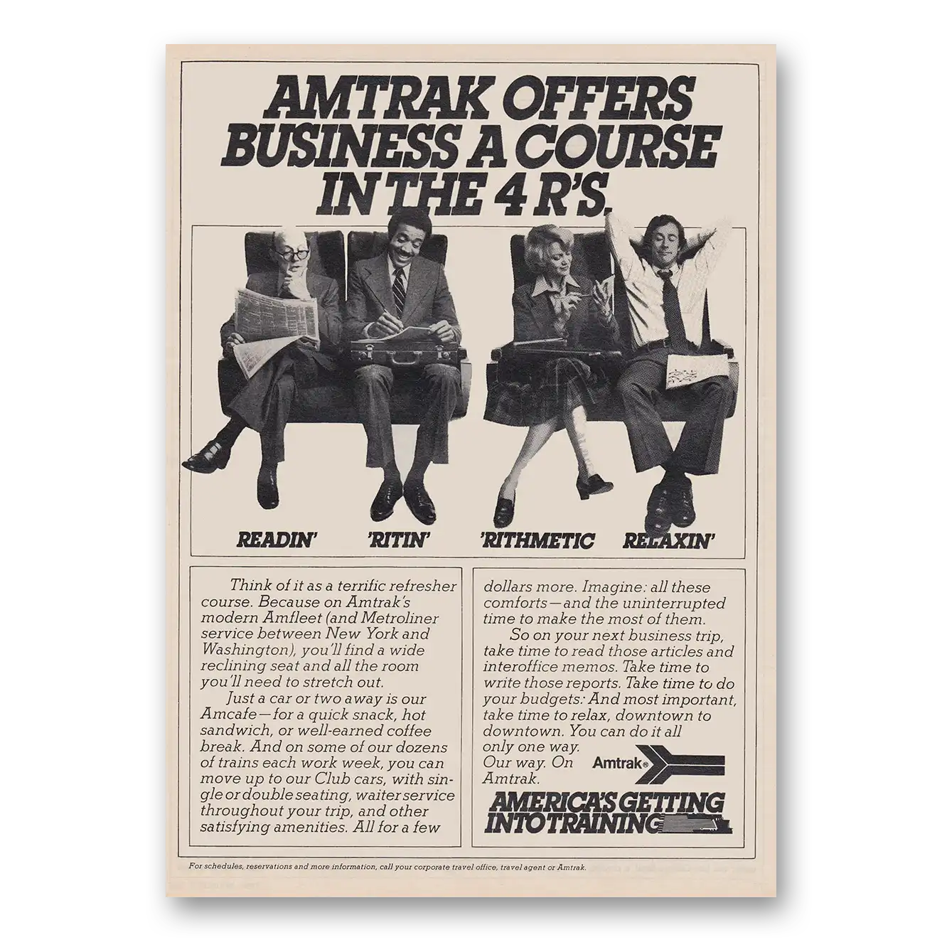 1980 Amtrak Offers Business a Course in the 4Rs Vintage Magazine Print Ad