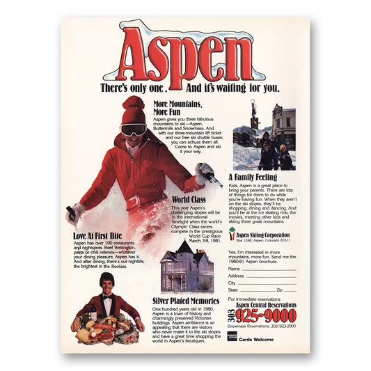 1980 Aspen Colorado Theres Only One Vintage Magazine Print Ad