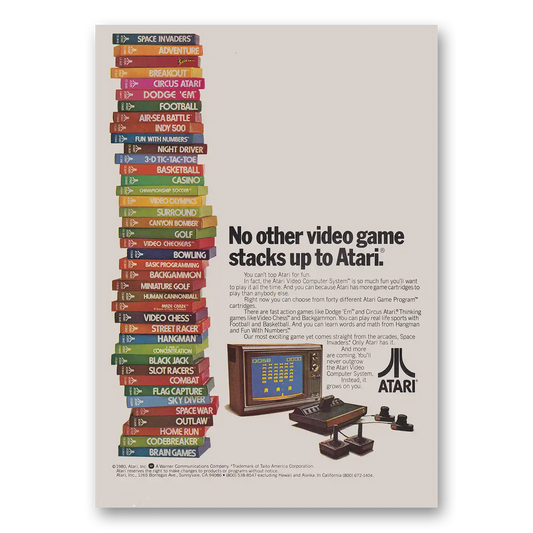 1980 Atari No Other Video Game Stacks Up Vintage Magazine Print Ad