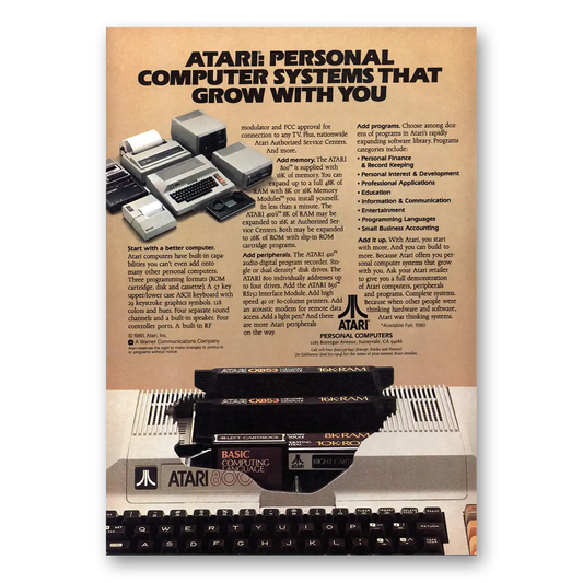 1980 Atari Personal Computer Systems That Grow With You Vintage Magazine Print Ad