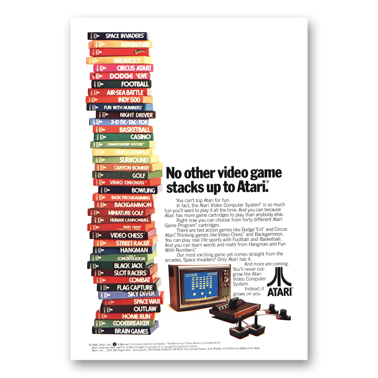 1980 Atari Video Game Stack Vintage Magazine Print Ad