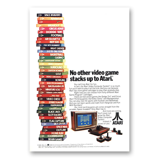 1980 Atari Video Game Stack Vintage Magazine Print Ad