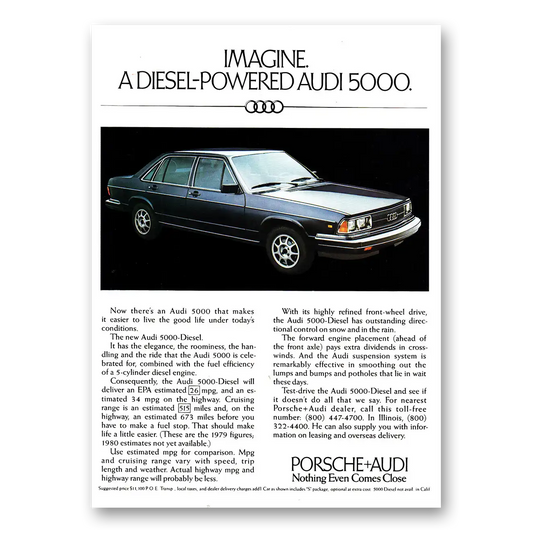 1980 Audi 5000 Imagine a Diesel Powered Audi Vintage Magazine Print Ad