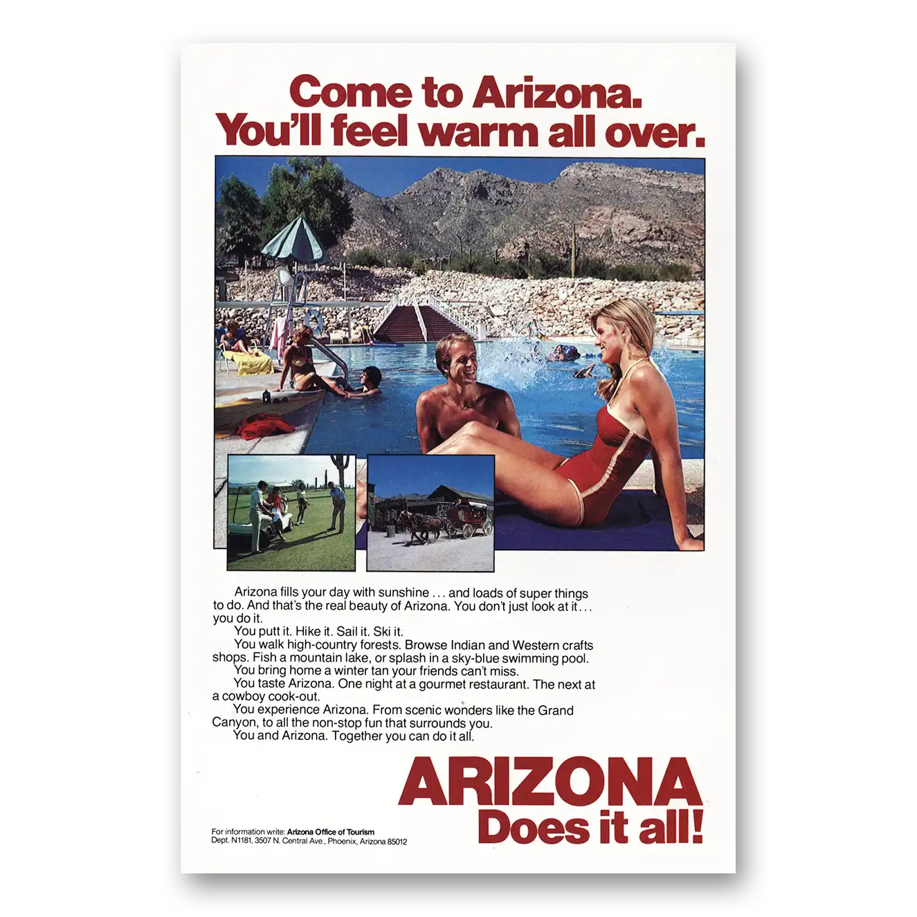 1980 Arizona Feel Warm All Over Vintage Magazine Print Ad