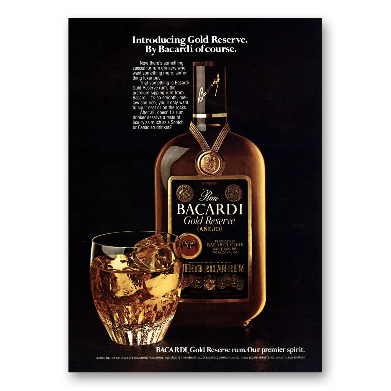 1980 Bacardi Gold Reserve Now Theres Something Special Vintage Magazine Print Ad