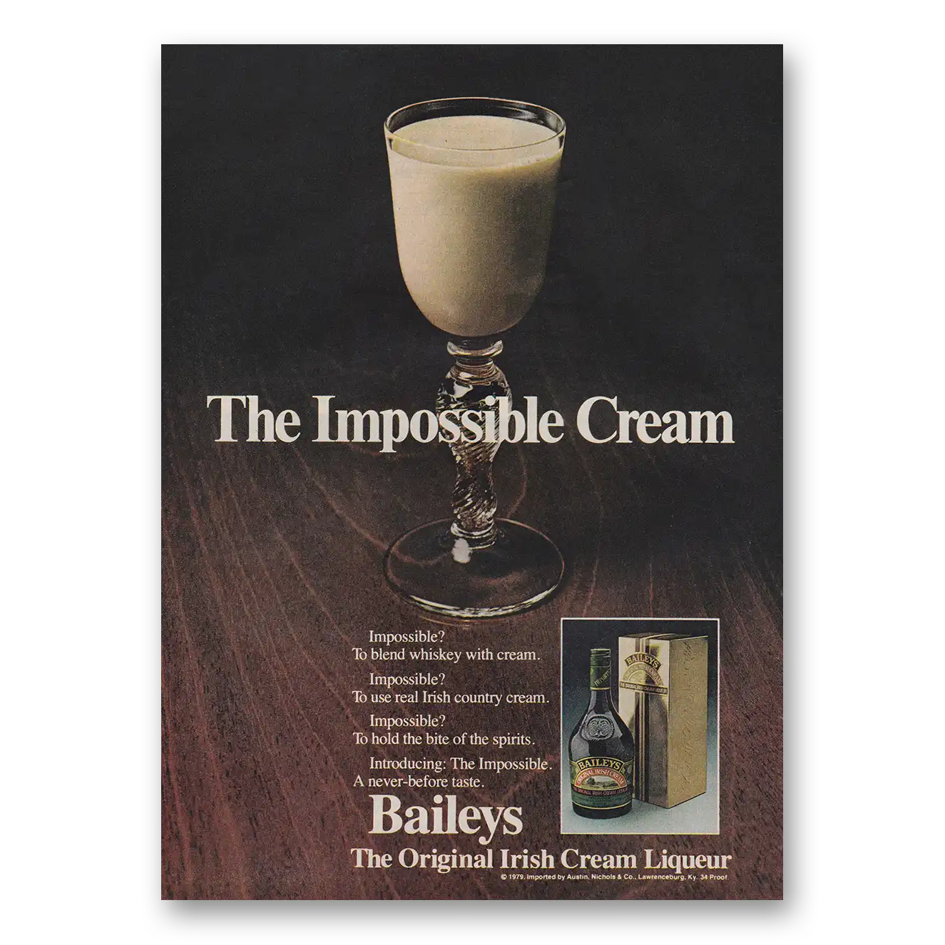 1980 Bailys Irish Cream Impossible Cream Vintage Magazine Print Ad