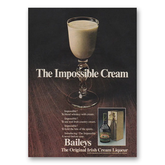 1980 Bailys Irish Cream Impossible Cream Vintage Magazine Print Ad