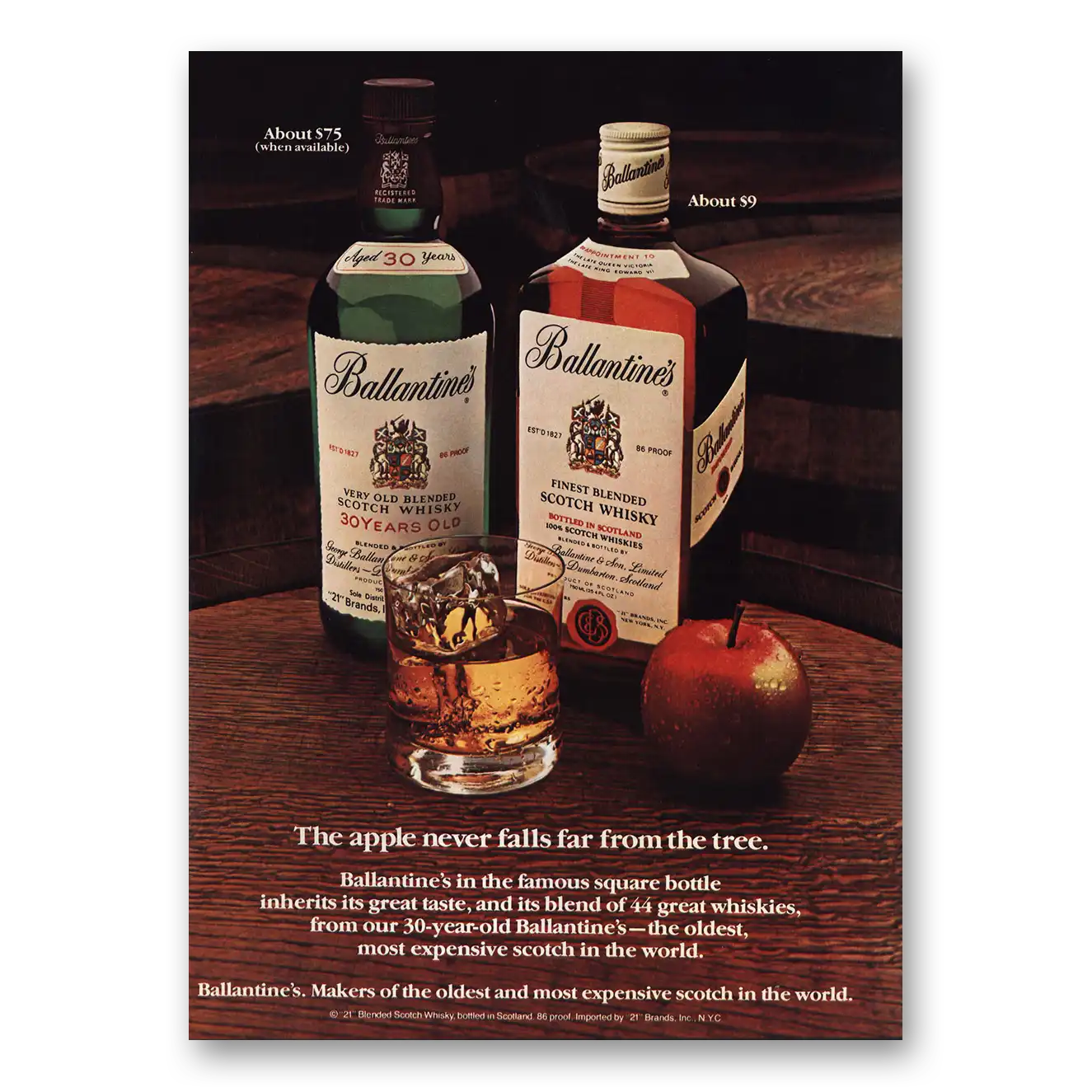 1980 Ballantines Ale Apple Never Falls Far From Tree Vintage Magazine Print Ad