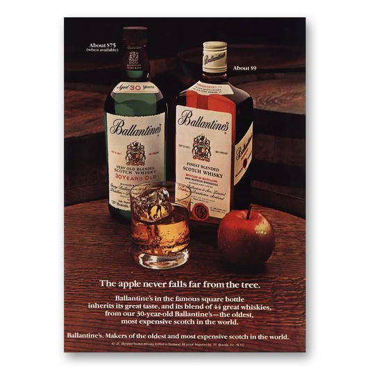 1980 Ballantines Ale Apple Never Falls Far From Tree Vintage Magazine Print Ad