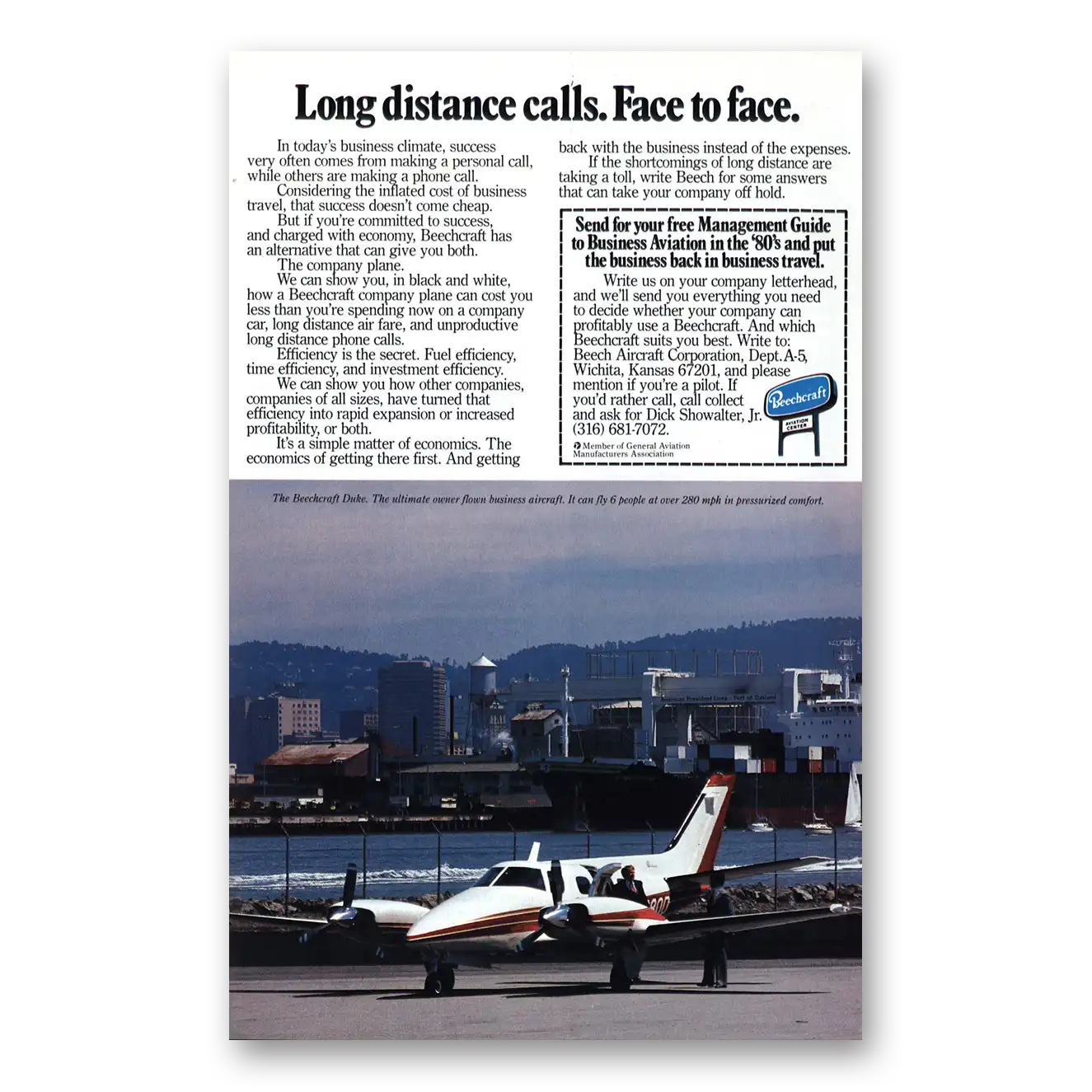 1980 Beechcraft Duke Long Distance Calls Vintage Magazine Print Ad